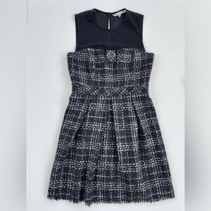 TRINA TURK Black Grey Sleeveless Tweed Dress Size 8